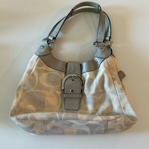 Gray and Cream Women's Coach Handbag